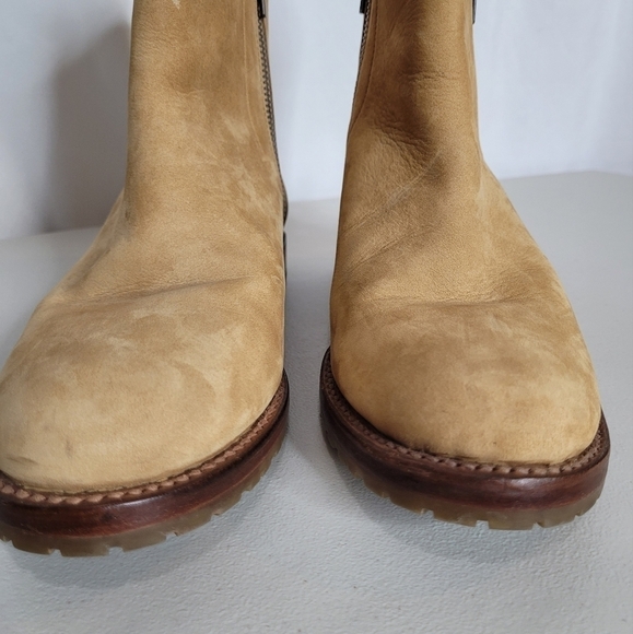 Frye Natalie Double Zip Low Heel Sand Nubuck Leather Bootie - Size 7.5 B - Picture 7 of 16